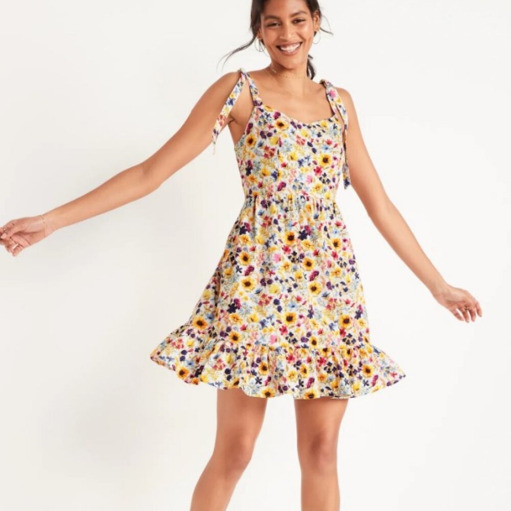 Tie-Shoulder Fit & Flare Floral Cami Mini Dress from Old Navy